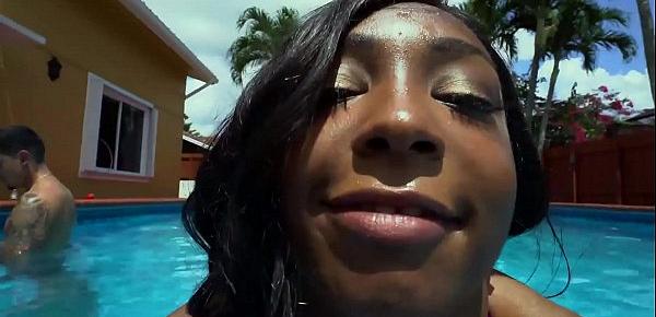  Busty ebony babe Rachel Raxxx pussy destroyed in the pool